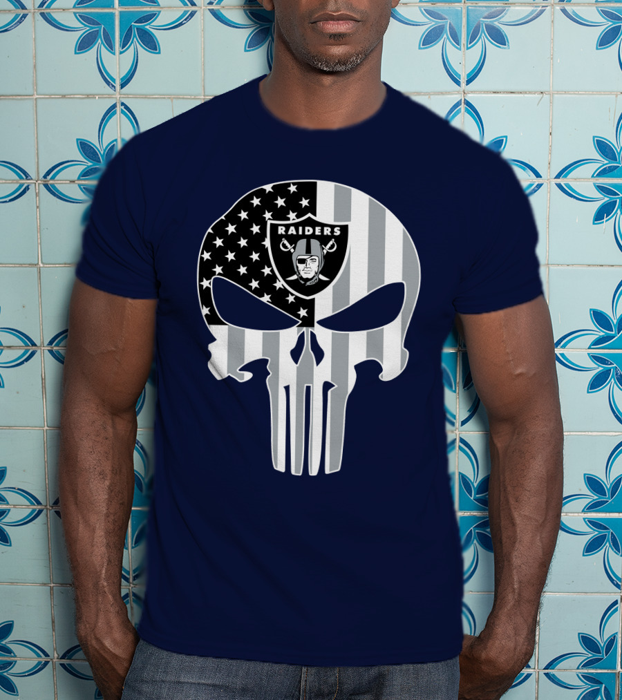 Oakland Raiders Punisher Skull American Flag T-Shirt