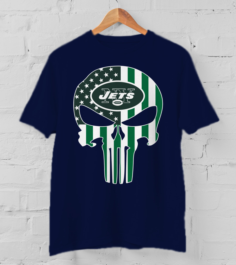 New York Jets Punisher Skull American Flag T-Shirt