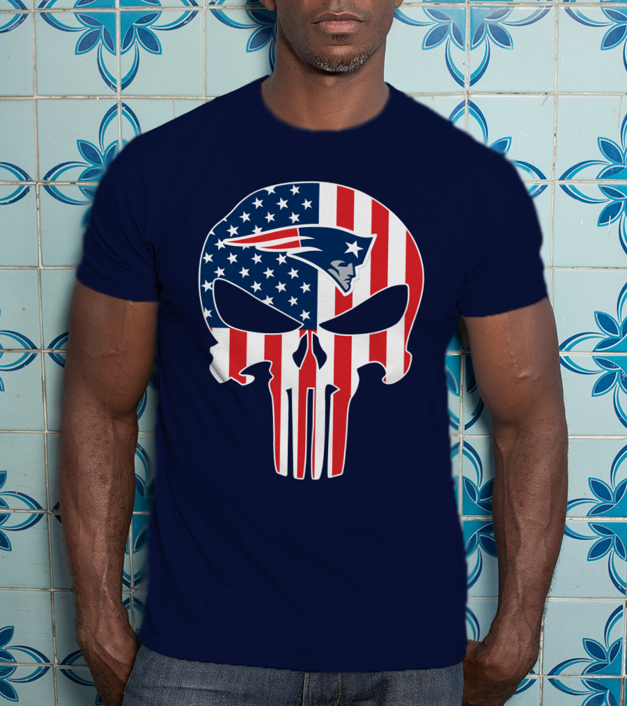 New England Patriots Punisher Skull American Flag T-Shirt