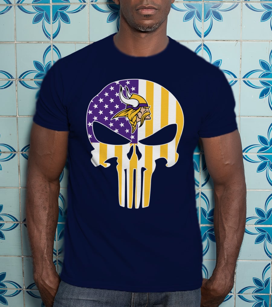 Vikings American Flag Skull Punisher T-Shirt