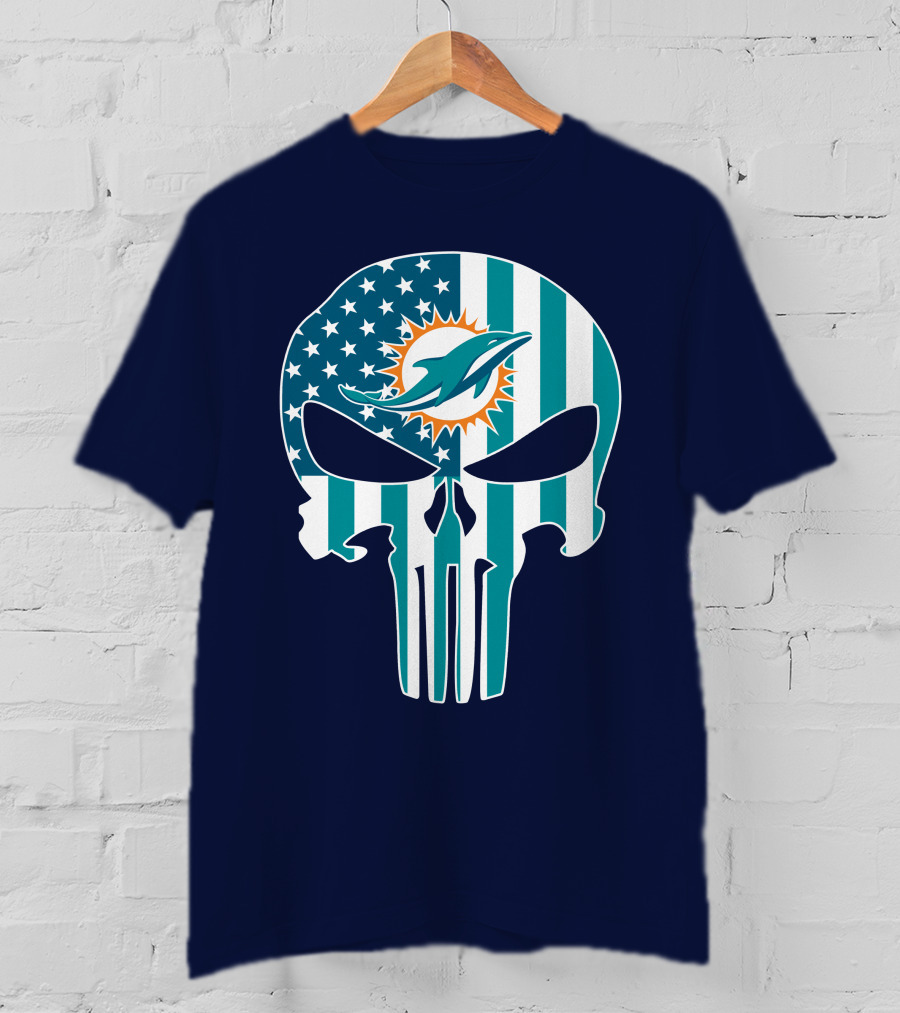 Miami Dolphins The Punisher American Flag Skulls T-Shirt