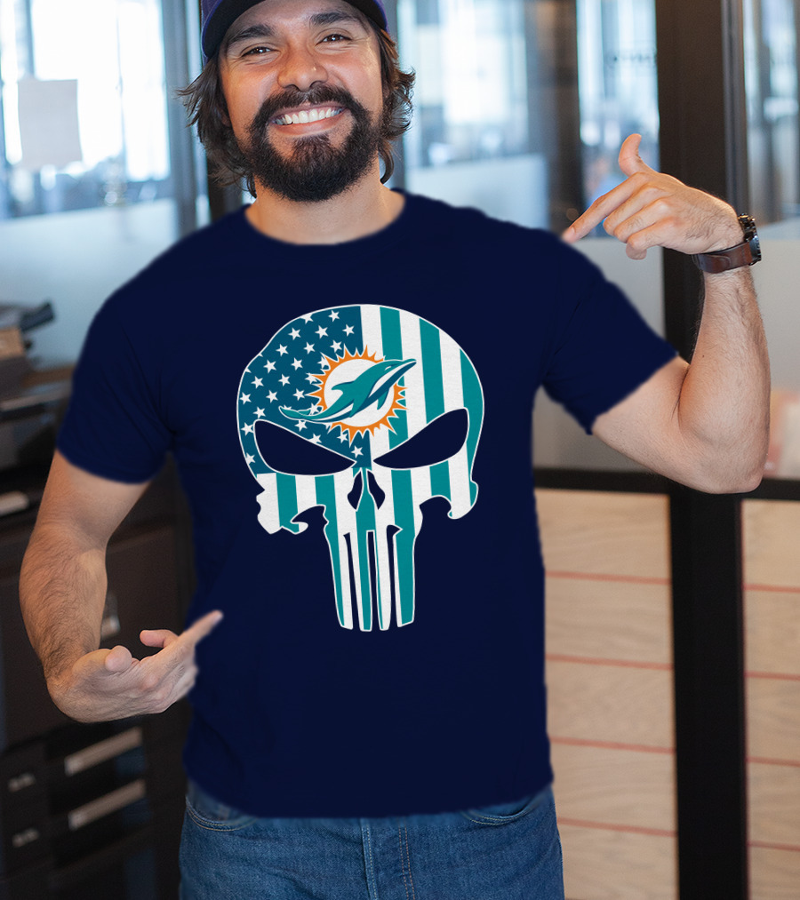 Miami Dolphins The Punisher American Flag Skulls T-Shirt