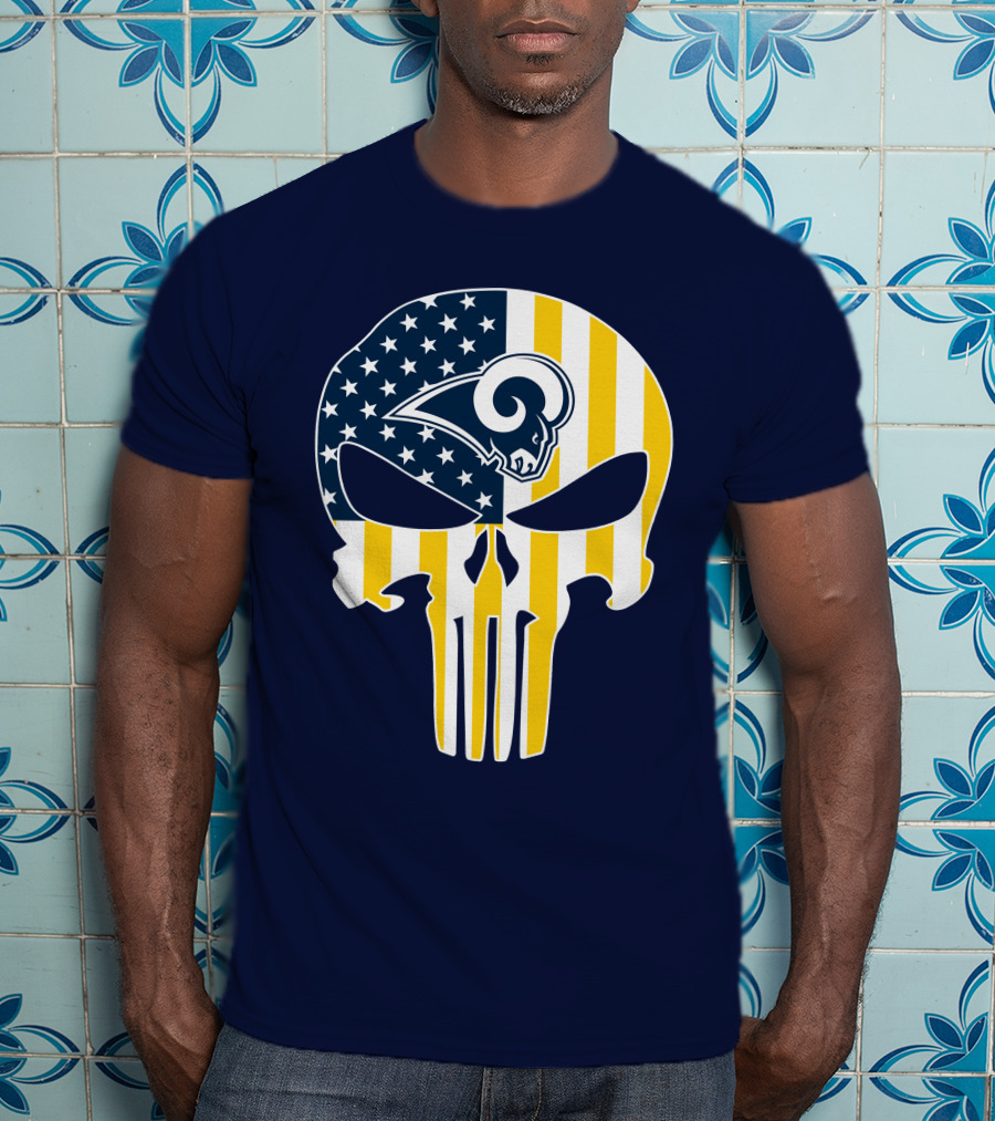 Los Angeles Rams The Punisher American Flag Skull T-Shirt