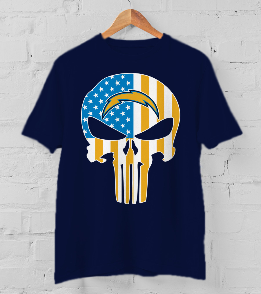 Los Angeles Chargers Skull Punisher American Flag T-Shirt
