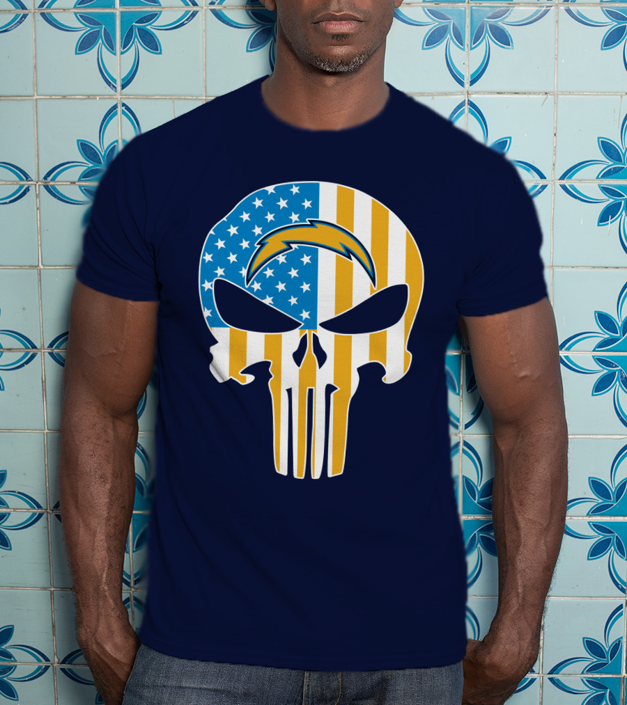 Los Angeles Chargers Skull Punisher American Flag T-Shirt