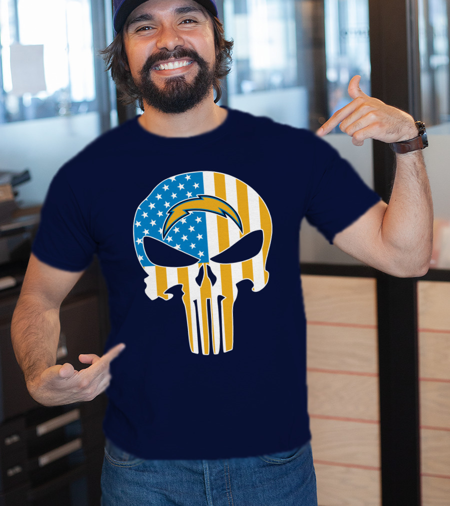 Los Angeles Chargers Skull Punisher American Flag T-Shirt