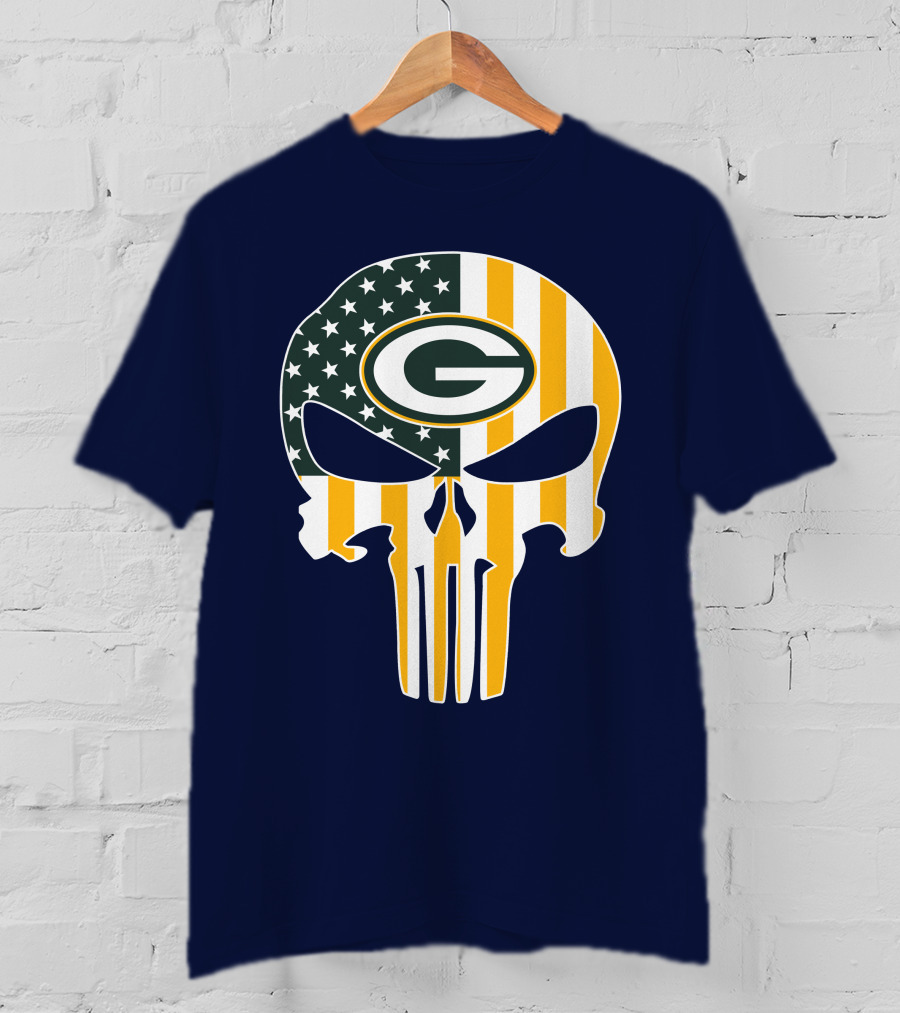 Green Bay Packers The Punisher American Flag Skull T-Shirt