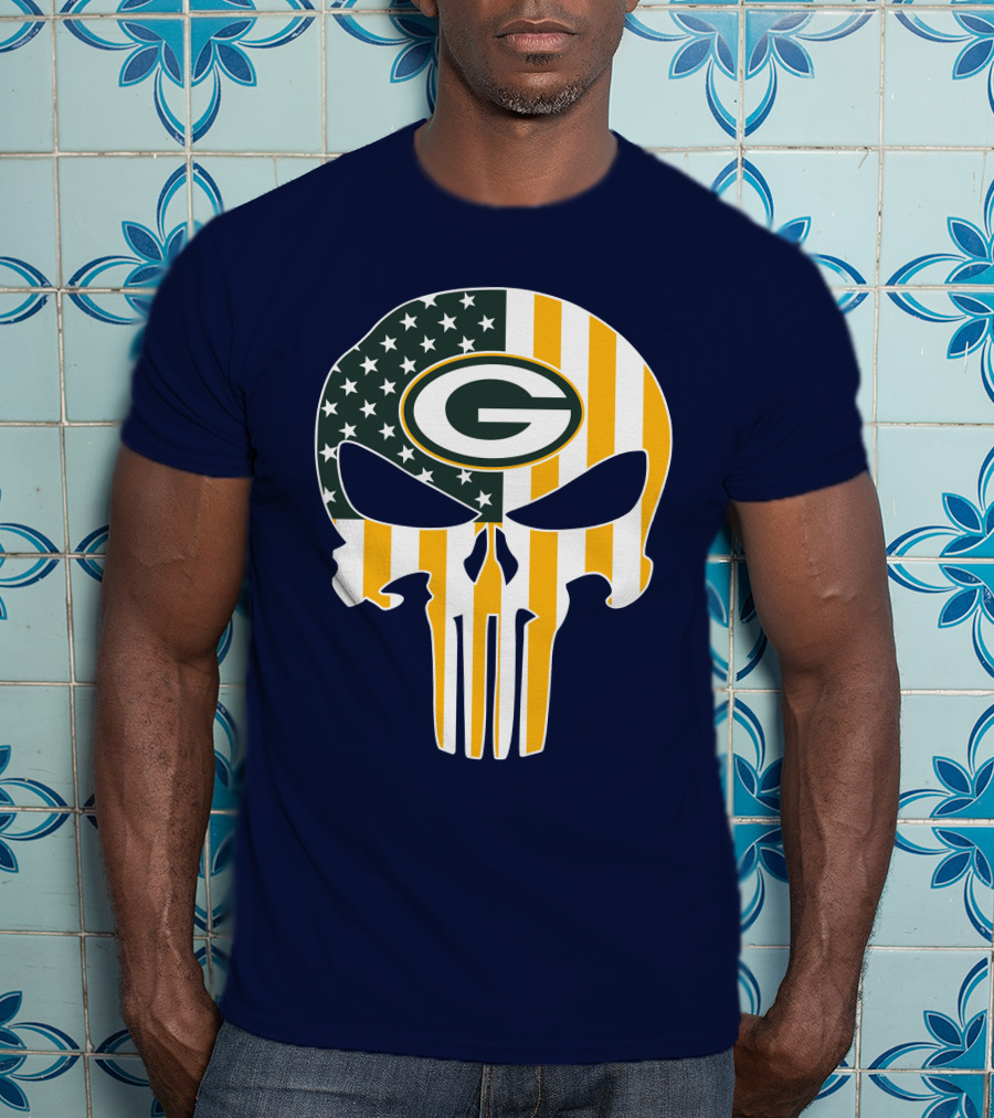Green Bay Packers The Punisher American Flag Skull T-Shirt