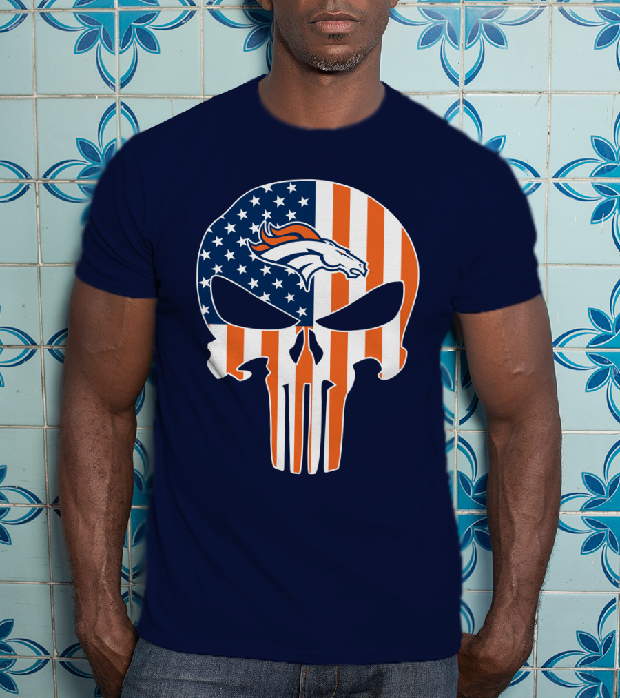 Denver Broncos Punisher Flag Skull T-Shirt