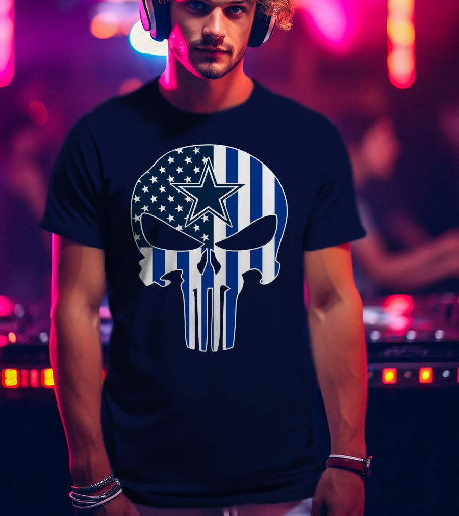 Dallas Cowboys The Punisher Skull American Flag Star Nfl T-Shirt