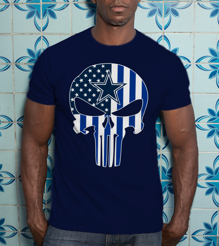 Dallas Cowboys The Punisher Skull American Flag Star Nfl T-Shirt