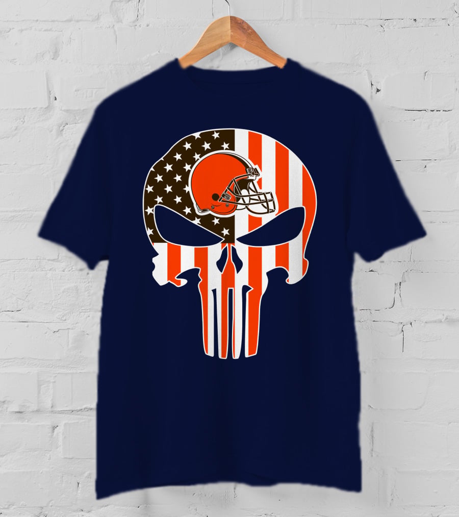 Cleveland Browns The Punisher American Flag Helmet Skull T-Shirt