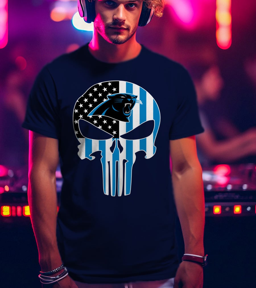 Carolina Panthers The Punisher American Flag T-Shirt
