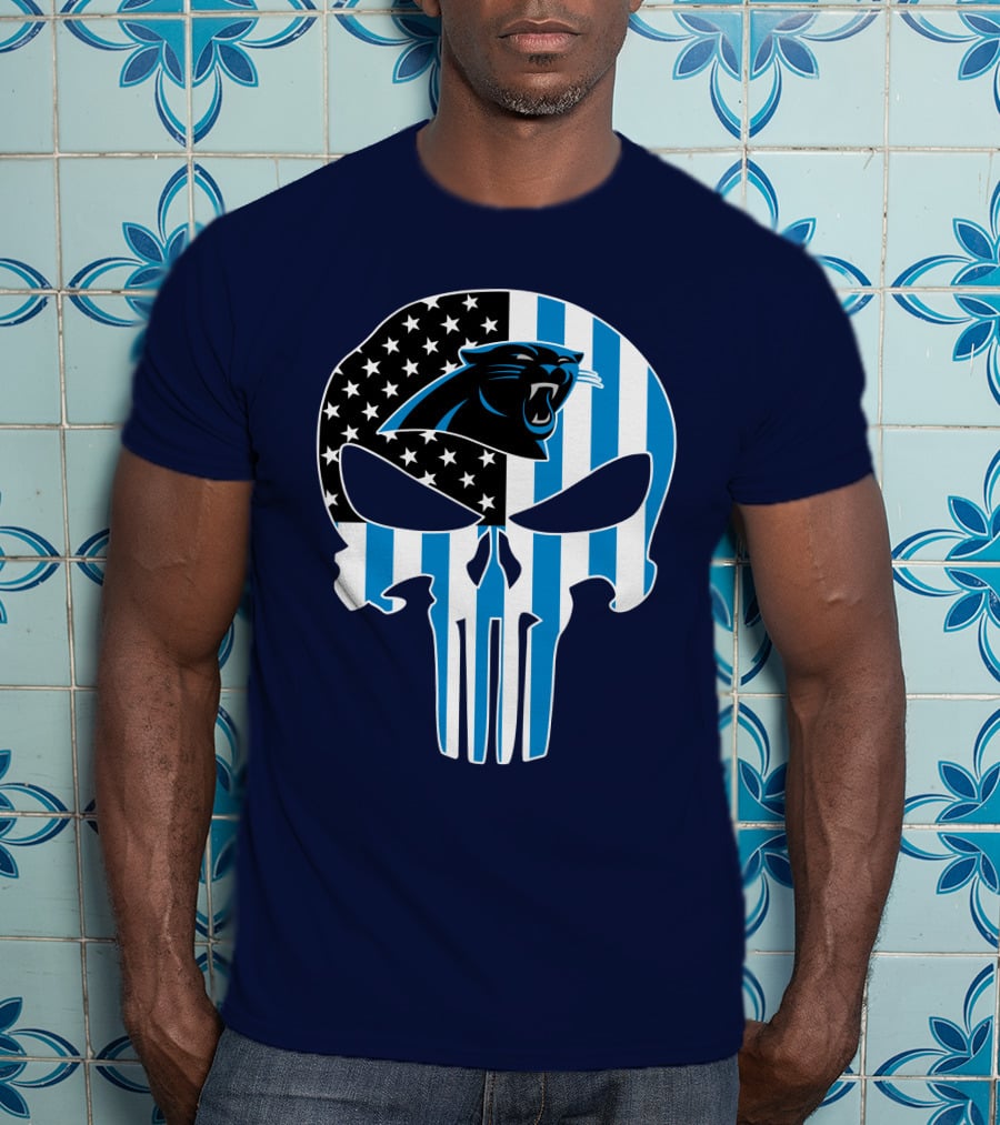 Carolina Panthers The Punisher American Flag T-Shirt