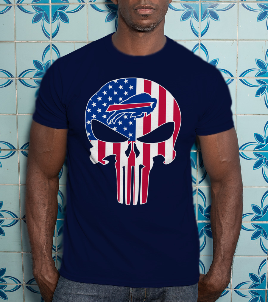 Buffalo Bills The Punisher Skull American Flag Logo Patriotic Sports Fan T-Shirt