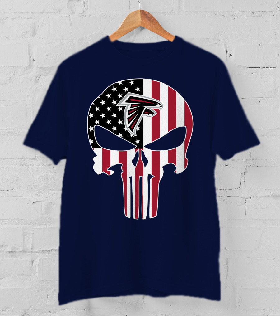 Atlanta Falcons Punisher Skull American Flag T-Shirt