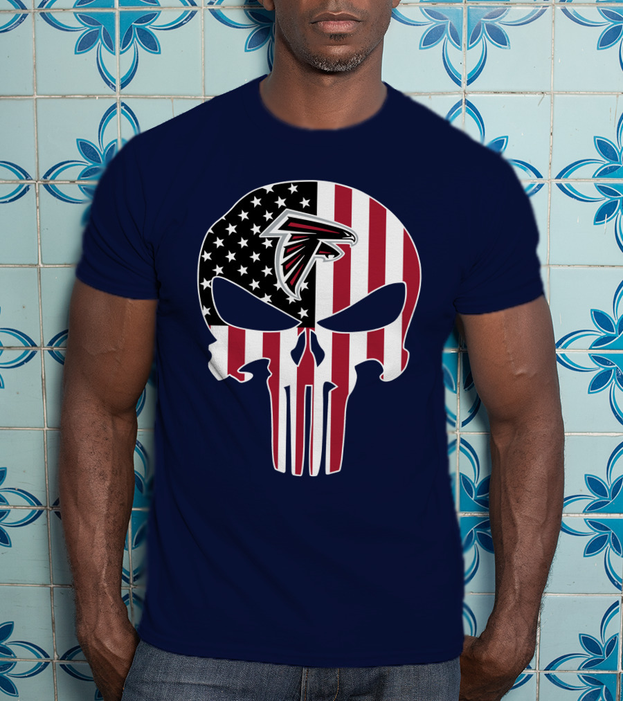 Atlanta Falcons Punisher Skull American Flag T-Shirt