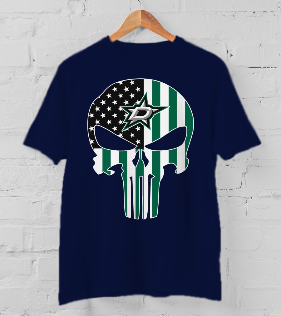 Dallas Stars Punisher Skull American Flag Stripe T-Shirt