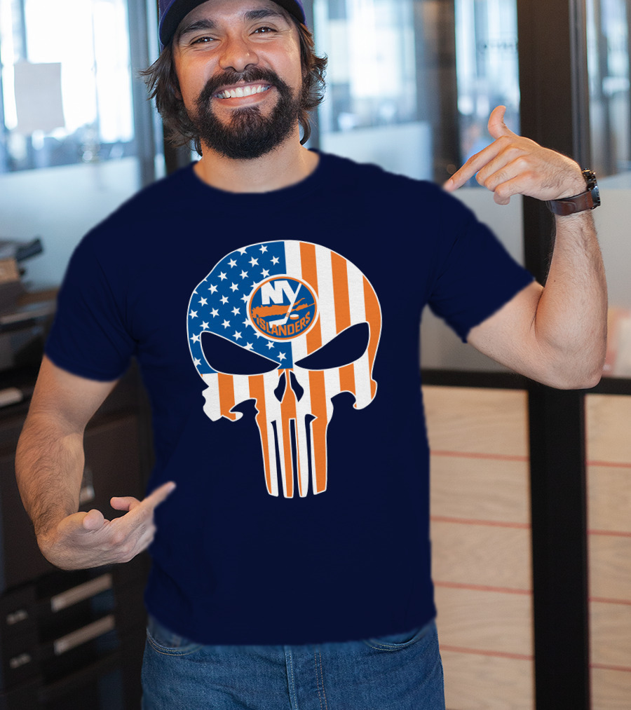 New York Islanders Punisher Skull American Flag T-Shirt