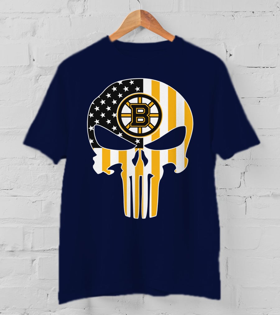 Boston Bruins The Punisher American Flag Skull T-Shirt