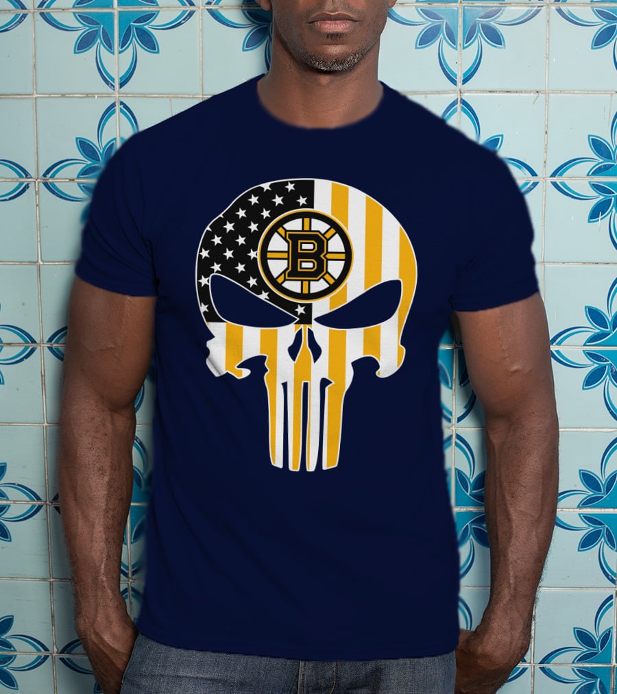 Boston Bruins The Punisher American Flag Skull T-Shirt