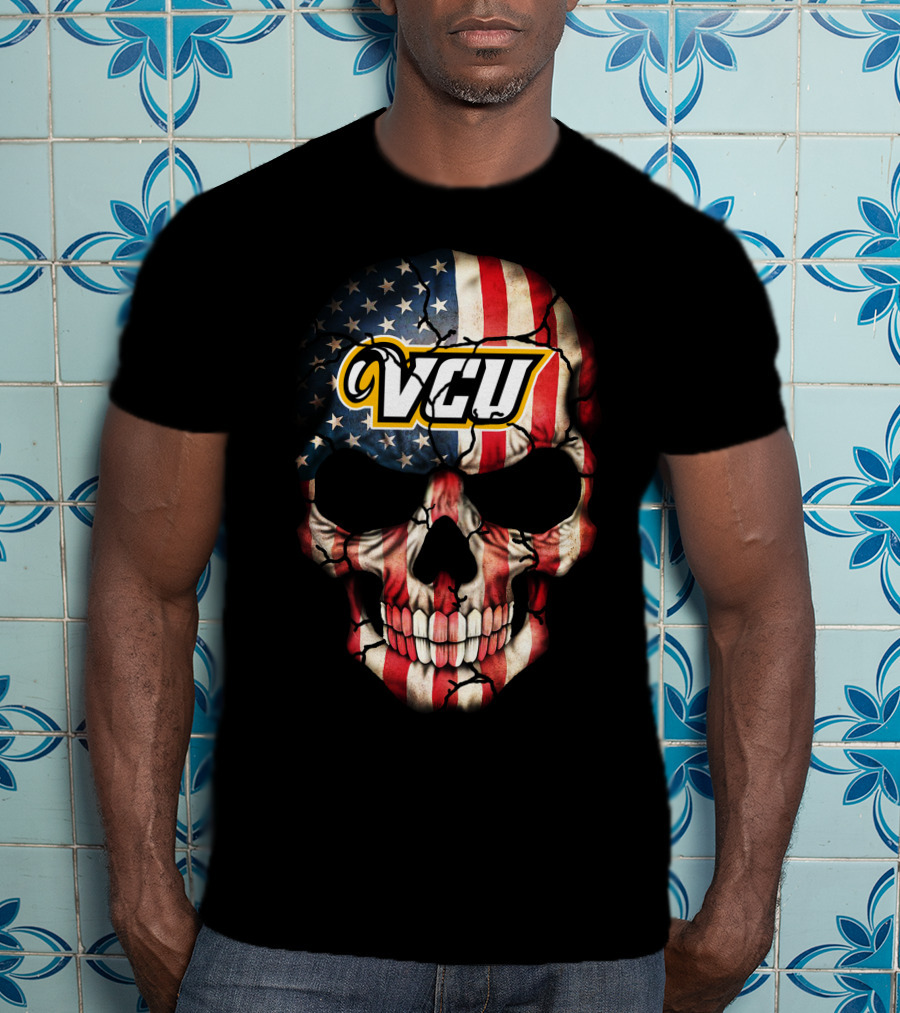 Vcu Rams Skull American Flag T-Shirt