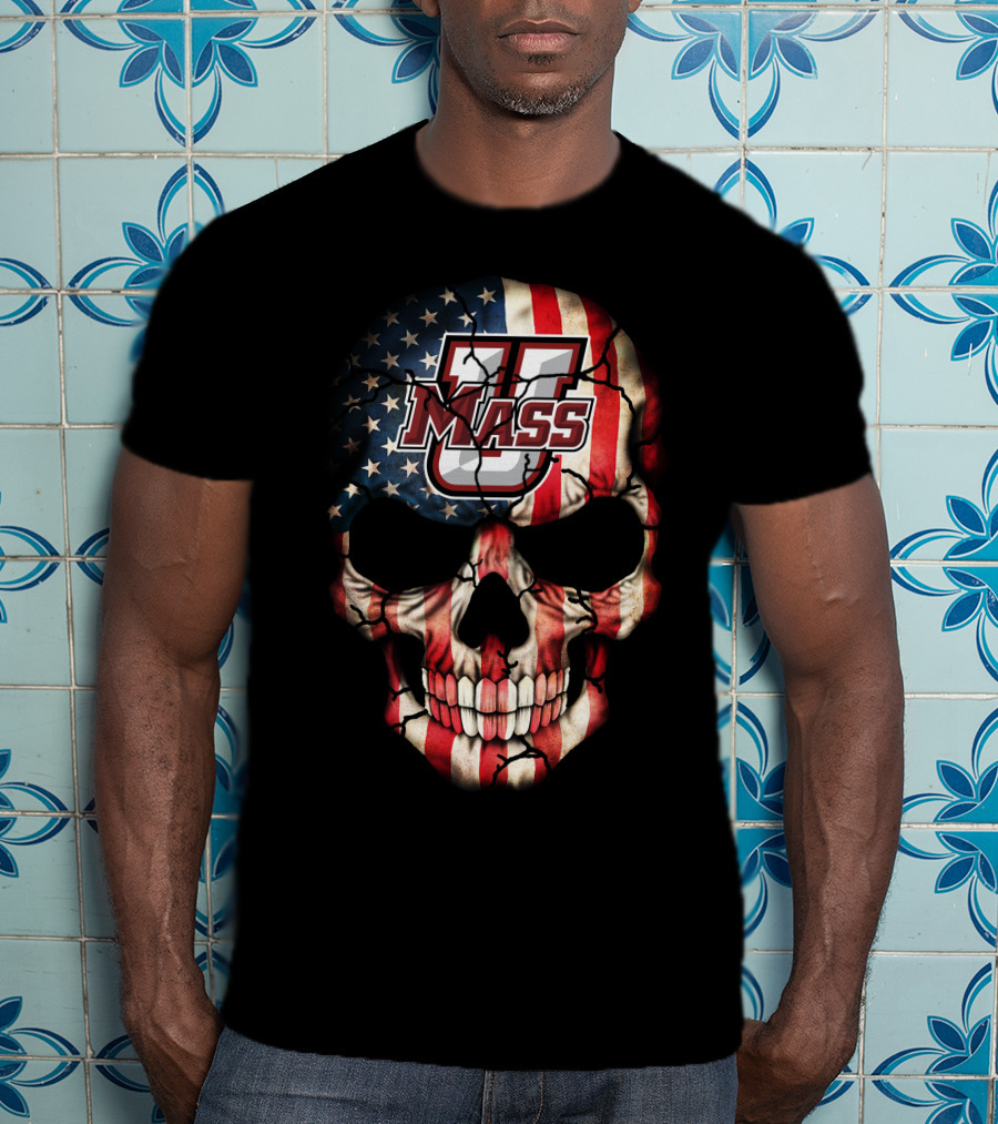 Umass Minutemen American Flag Skull T-Shirt