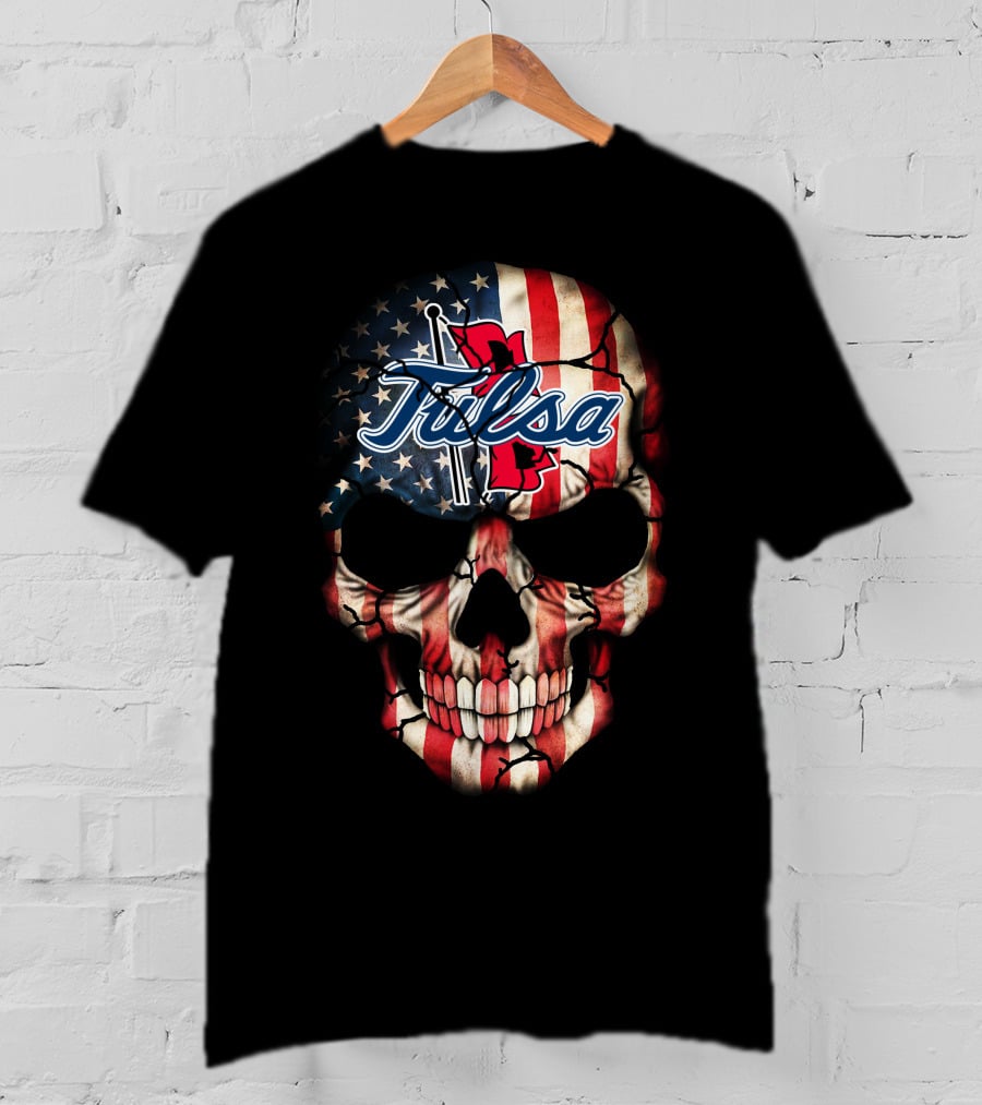 Tulsa Golden Hurricane Skull American Flag T-Shirt