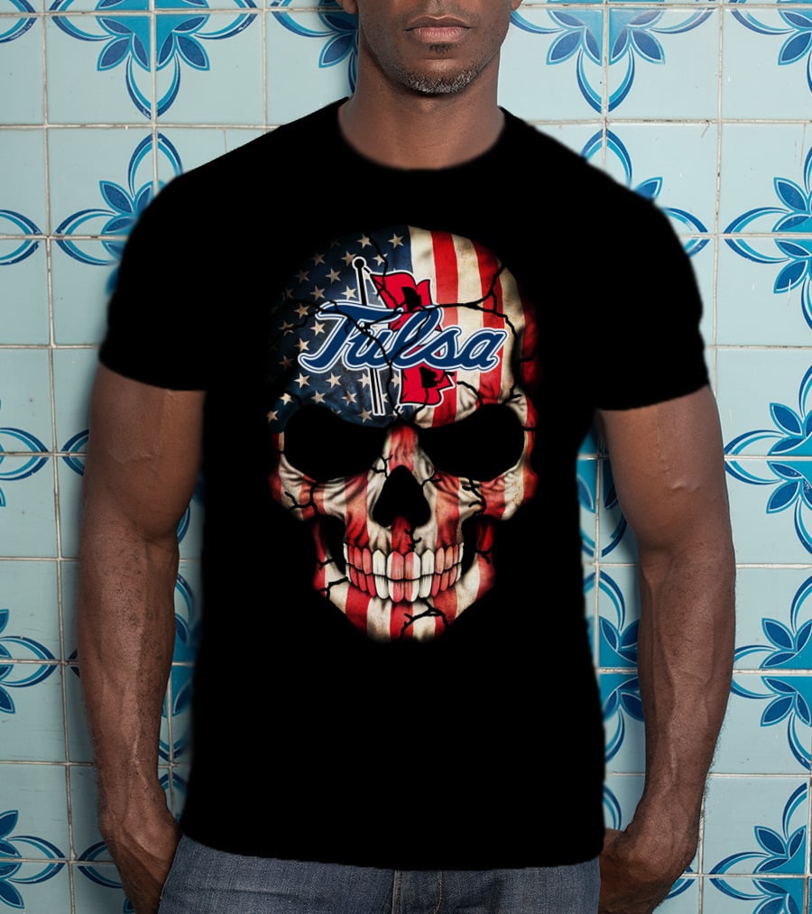 Tulsa Golden Hurricane Skull American Flag T-Shirt