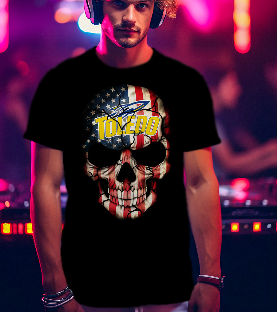 Toledo Rockets Usa Flag Skull T-Shirt