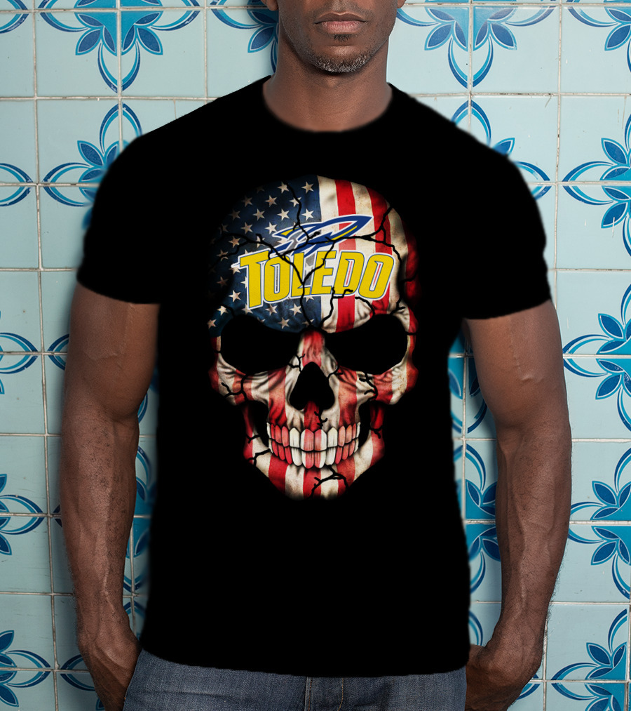 Toledo Rockets Usa Flag Skull T-Shirt
