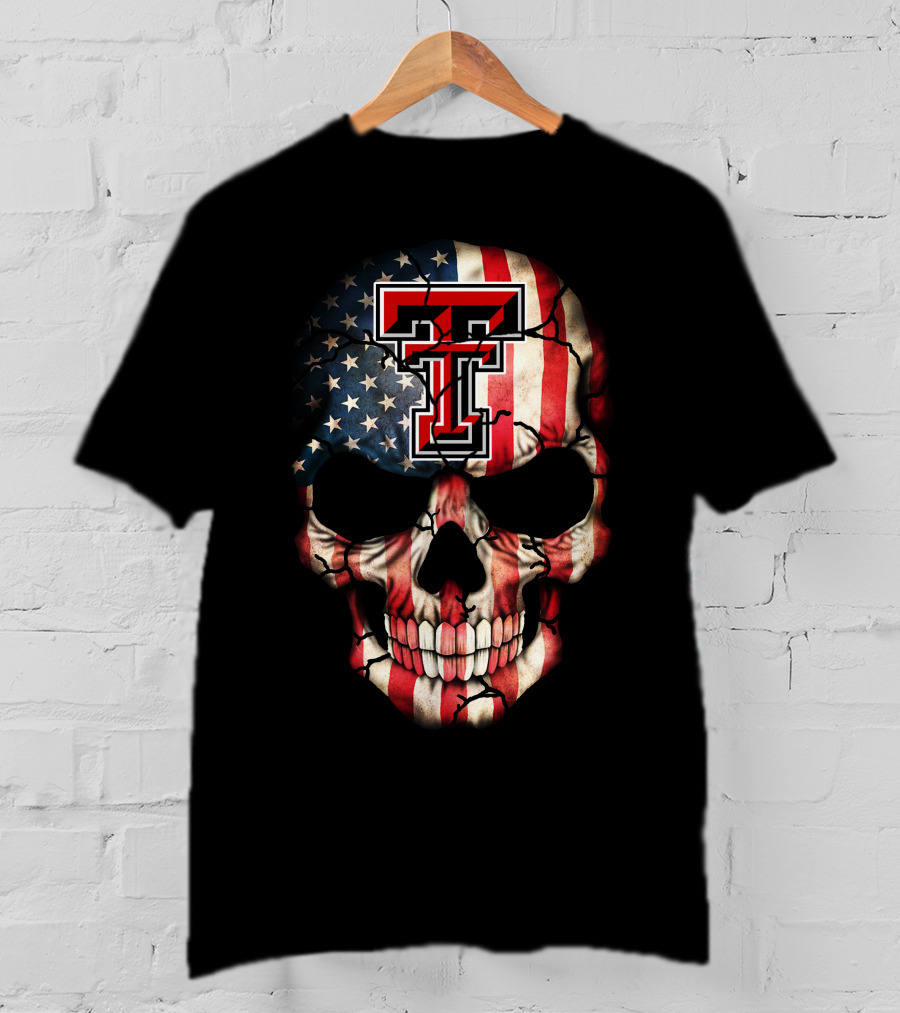 Texas Tech Red Raiders American Flag Skull T-Shirt