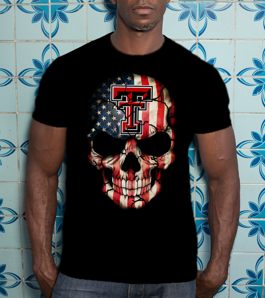 Texas Tech Red Raiders American Flag Skull T-Shirt