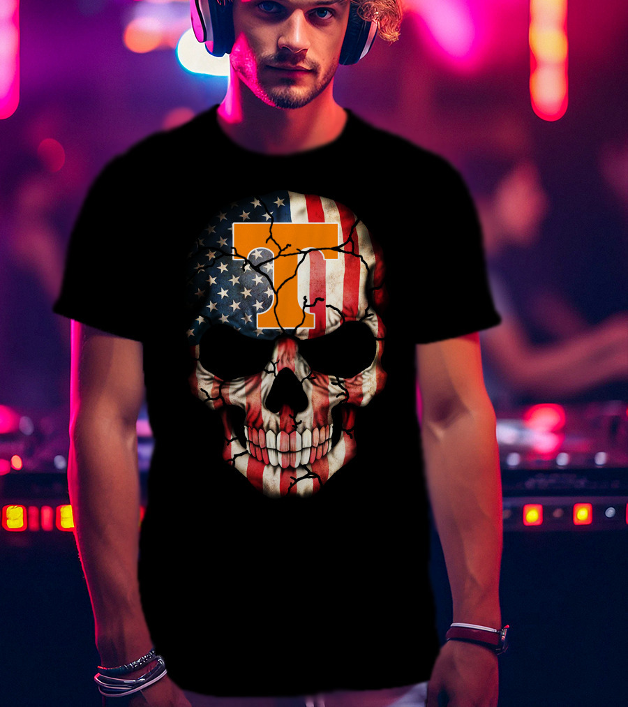 Tennessee Volunteers Skull American Flag T-Shirt