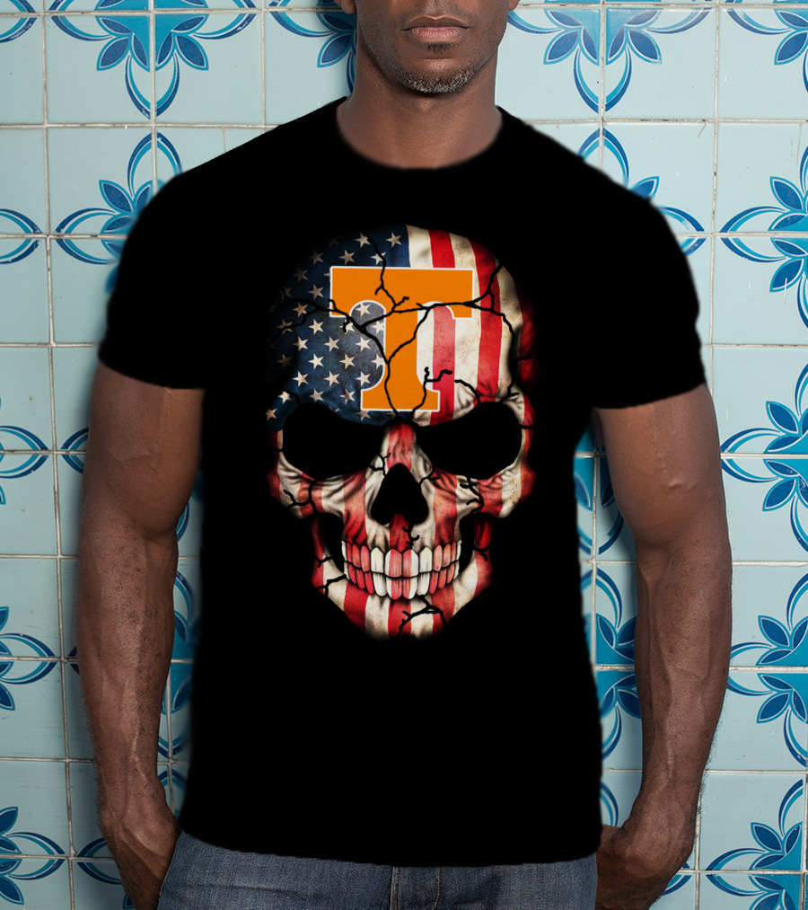 Tennessee Volunteers Skull American Flag T-Shirt