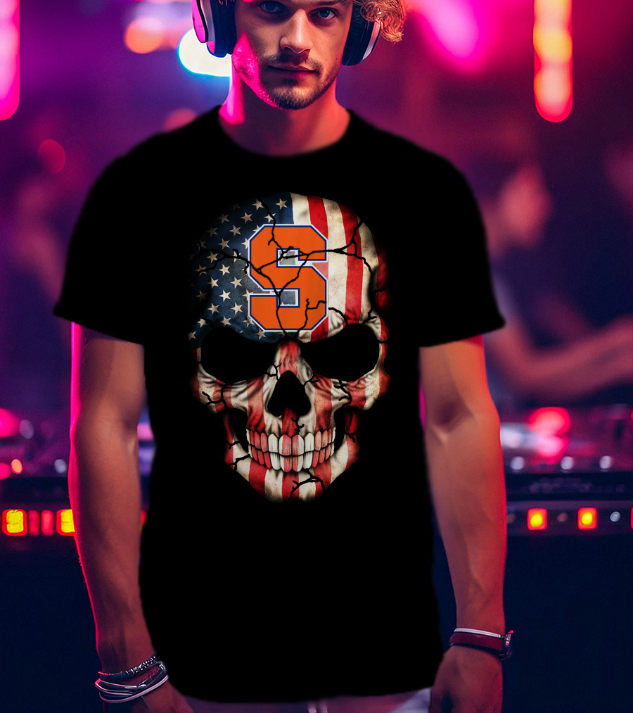Syracuse Orange Skull American Flag T-Shirt