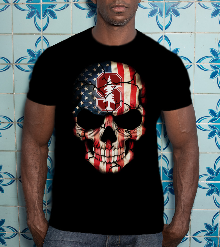 Stanford Cardinal Skull American Flag T-Shirt