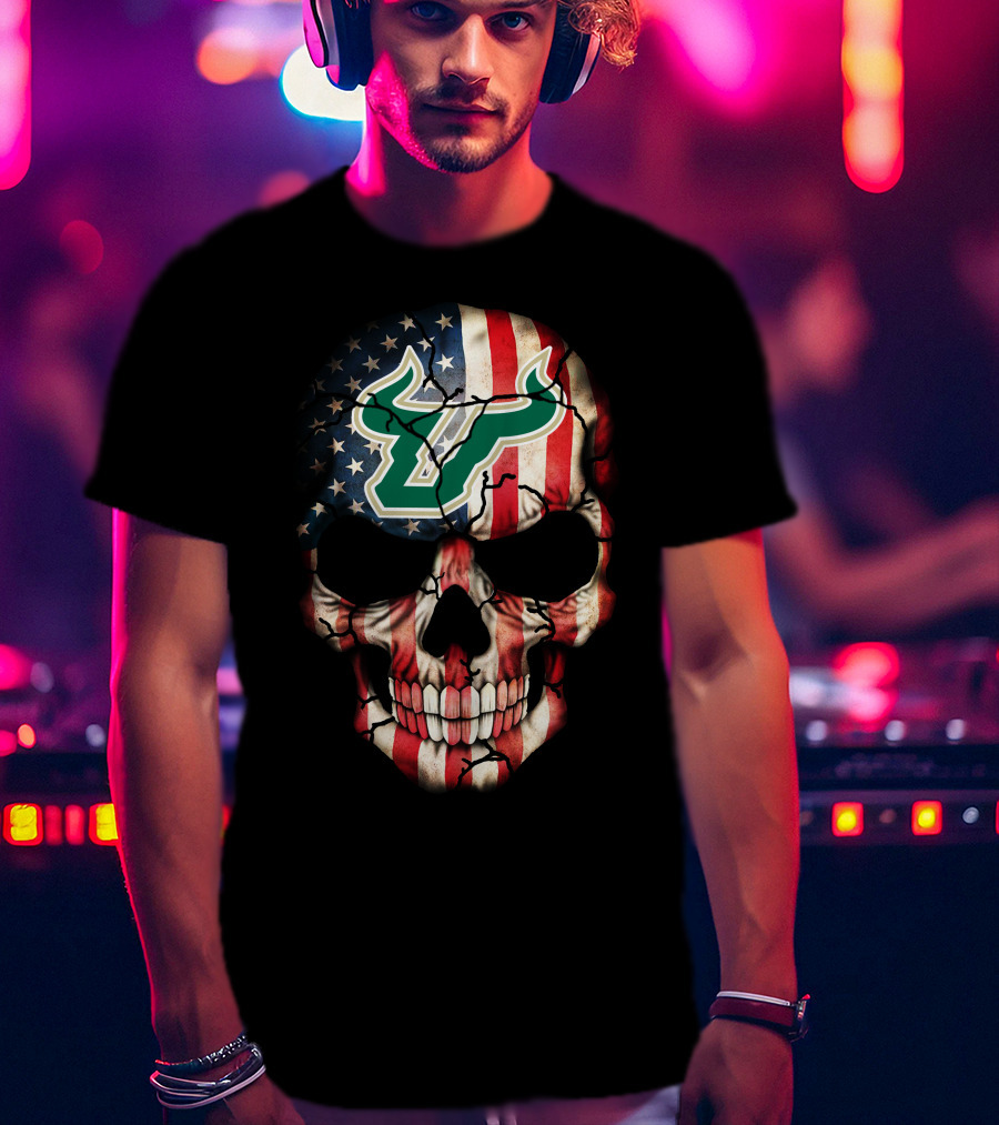 South Florida Bulls American Flag Skull T-Shirt