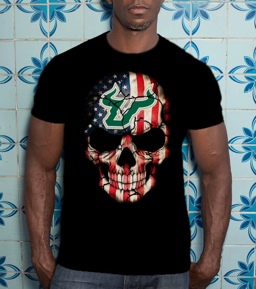 South Florida Bulls American Flag Skull T-Shirt