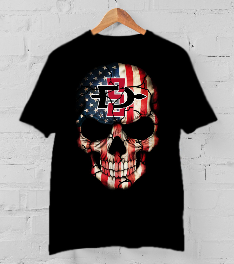 American Flag Skull With San Diego State Aztecs T-Shirt