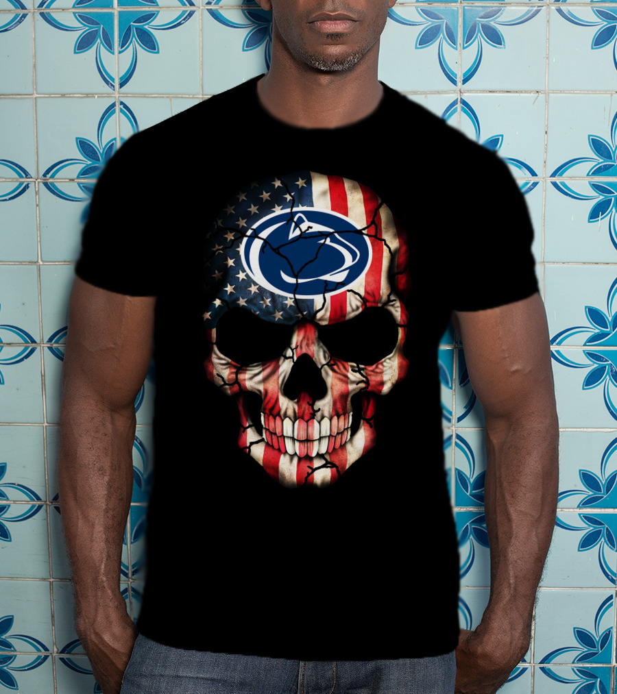 Penn State Nittany Lions American Flag Skull T-Shirt