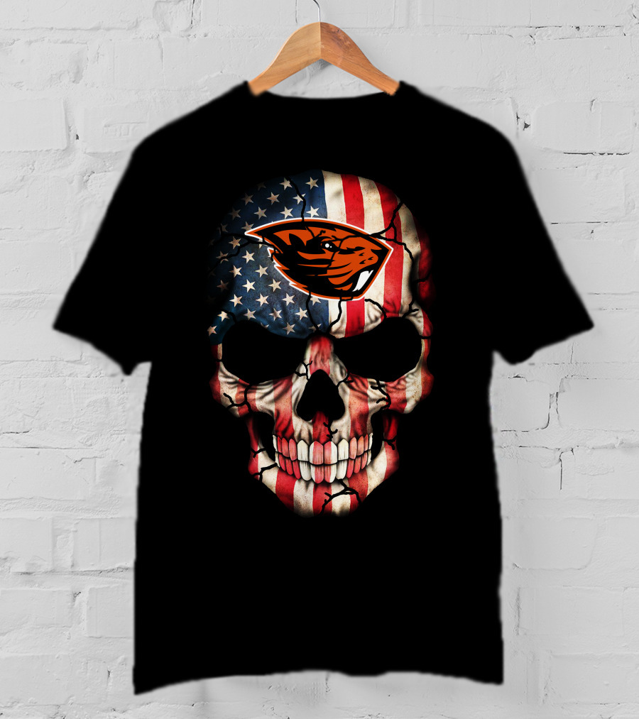 American Flag Skull 45 Oregon State Beavers Football T-Shirt