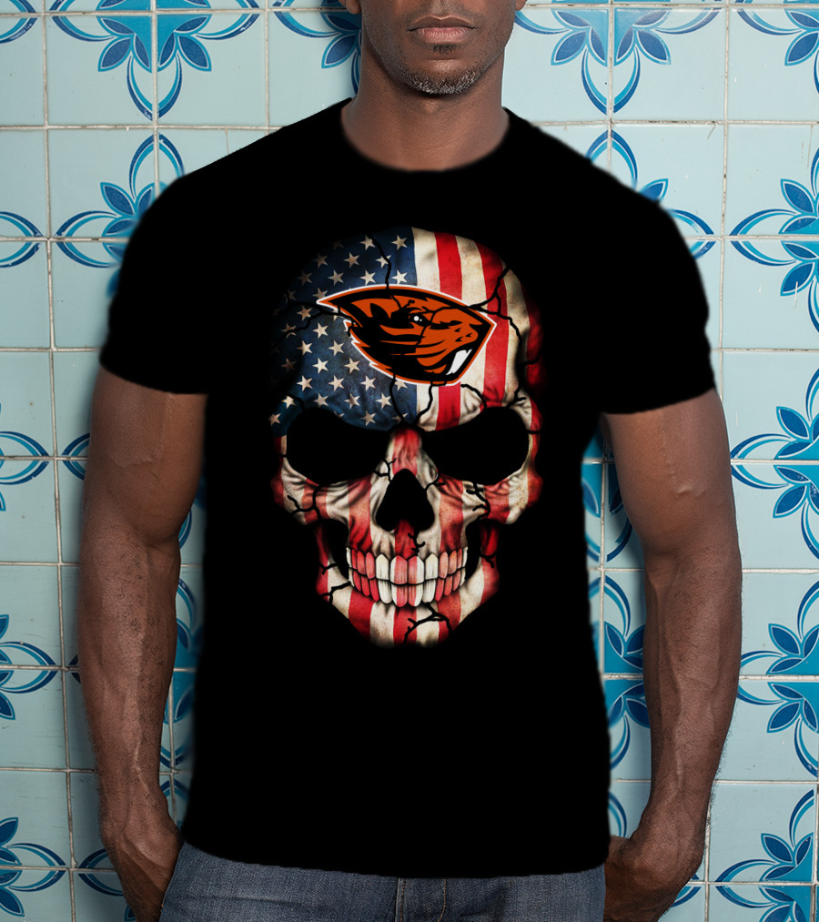 American Flag Skull 45 Oregon State Beavers Football T-Shirt