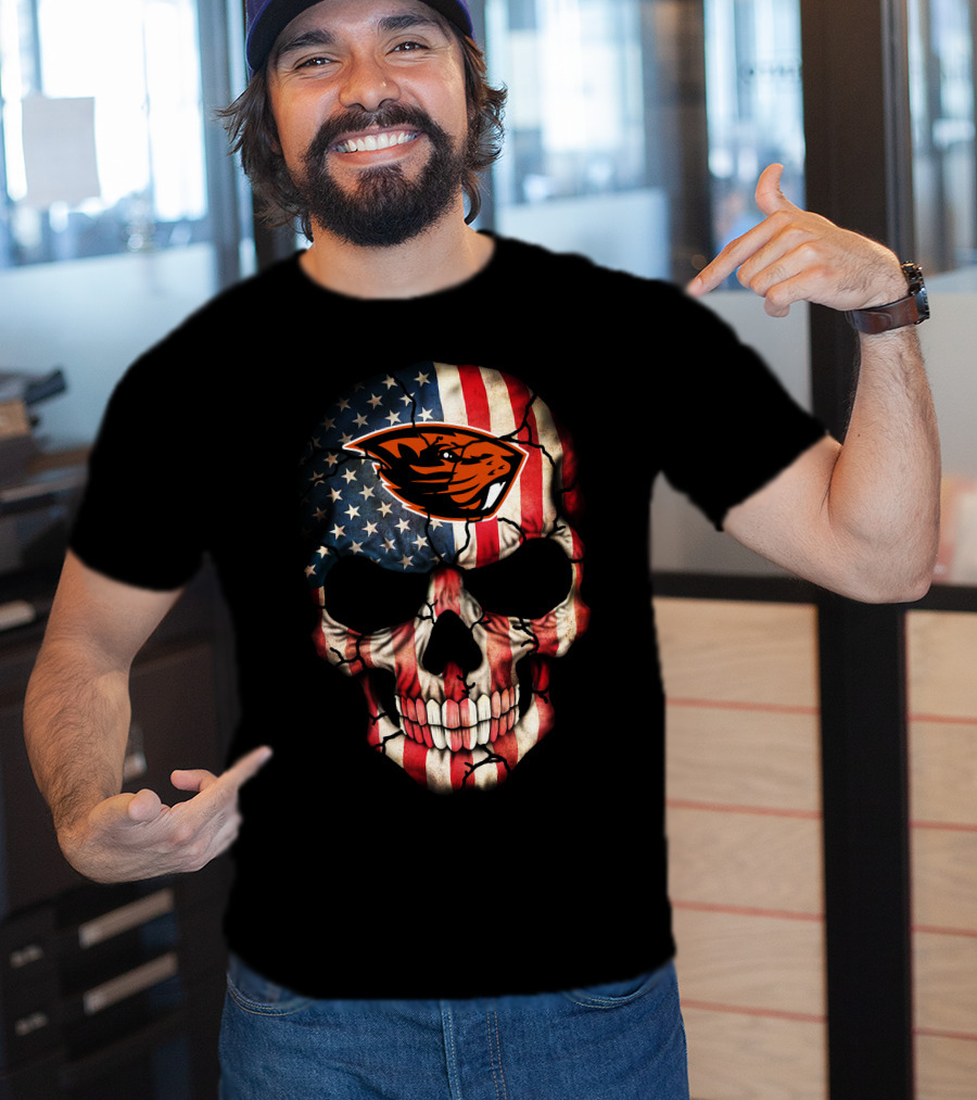 American Flag Skull 45 Oregon State Beavers Football T-Shirt