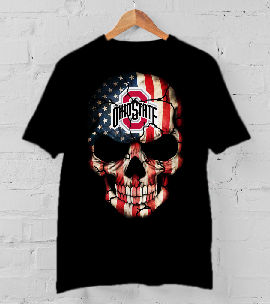 Ohio State Buckeyes Skull American Flag T-Shirt