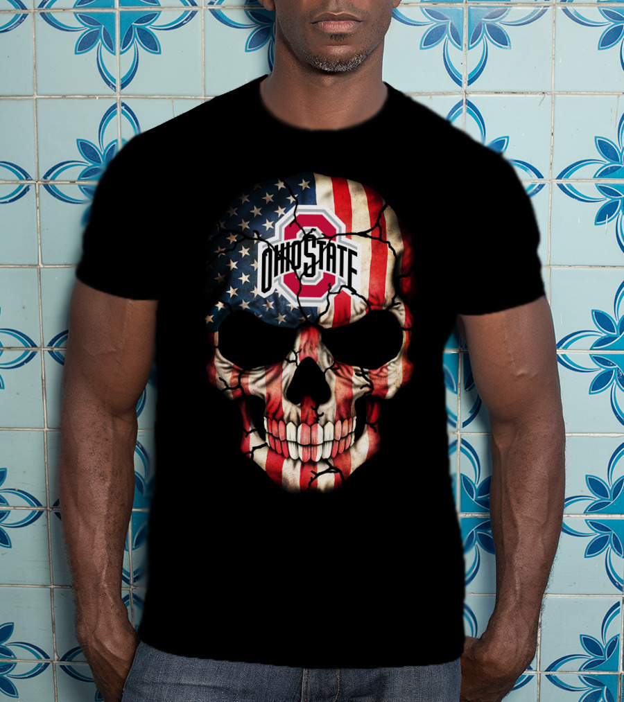 Ohio State Buckeyes Skull American Flag T-Shirt