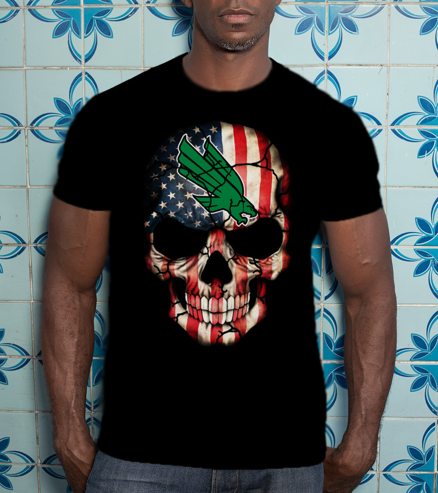 North Texas Mean Green American Flag Skull T-Shirt