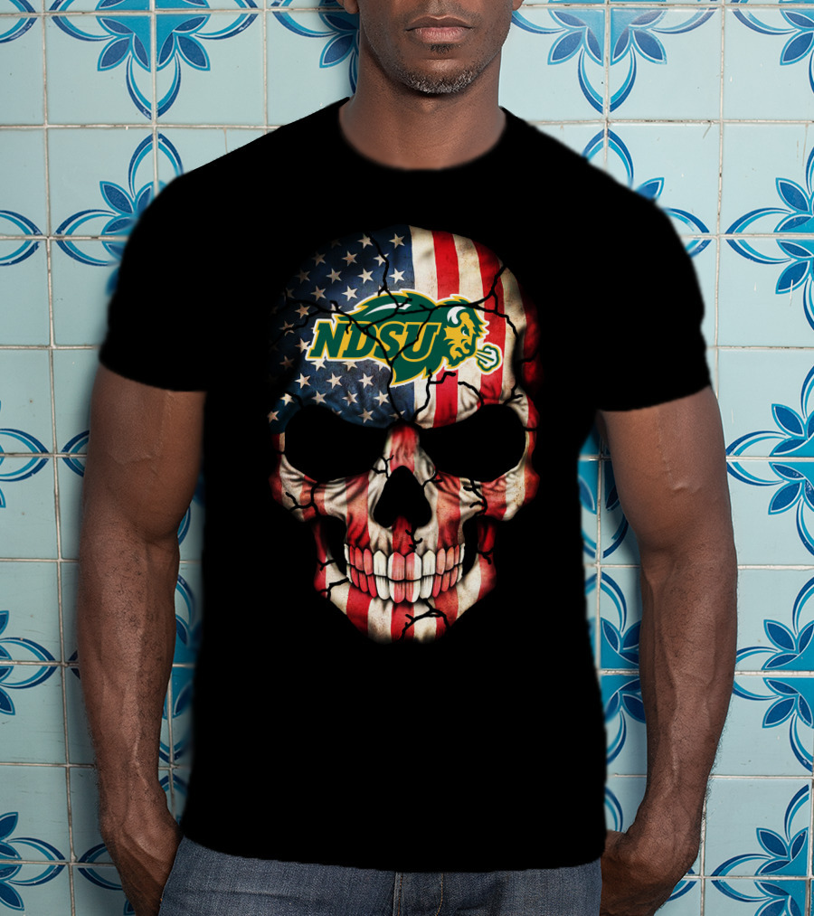 Ndsu Bison American Flag Skull 57 North Dakota State Bison T-Shirt