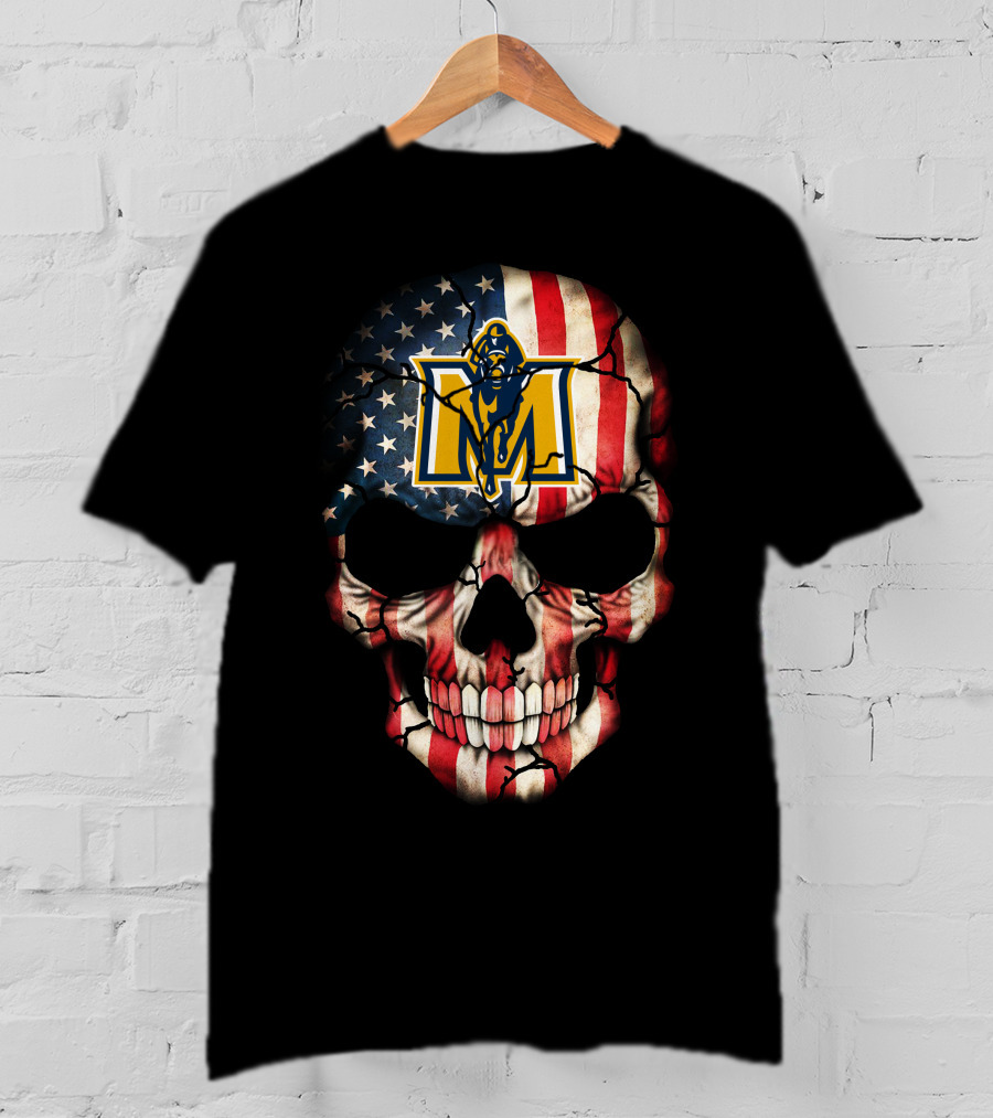 American Flag Skull With Murray State Racers T-Shirt