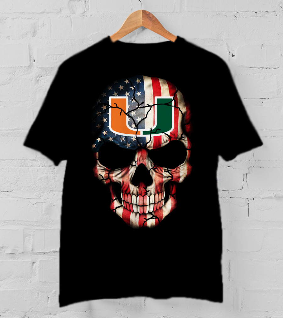 American Flag Skull Miami Hurricanes U T-Shirt